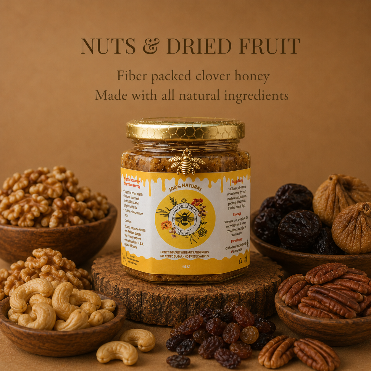 Raw Honey Fiber Blend with Nuts and Dried Fruits